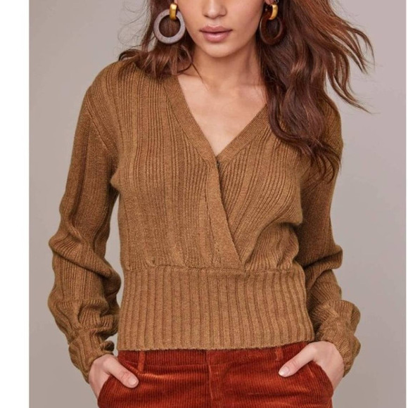 ASTR The Label Evie V Neck Wrap Sweater in Camel